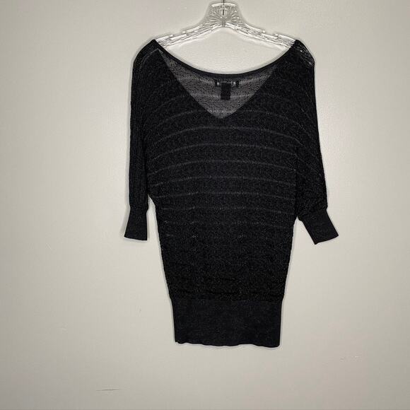 Women's White House Black Market V Neck Short Sleeve Open Knit Sweater Black XS - Picture 8 of 8